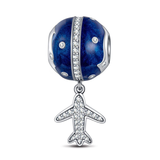 gon- Sterling Silver Flying Around The Equator Charms With Enamel In White Gold Plated