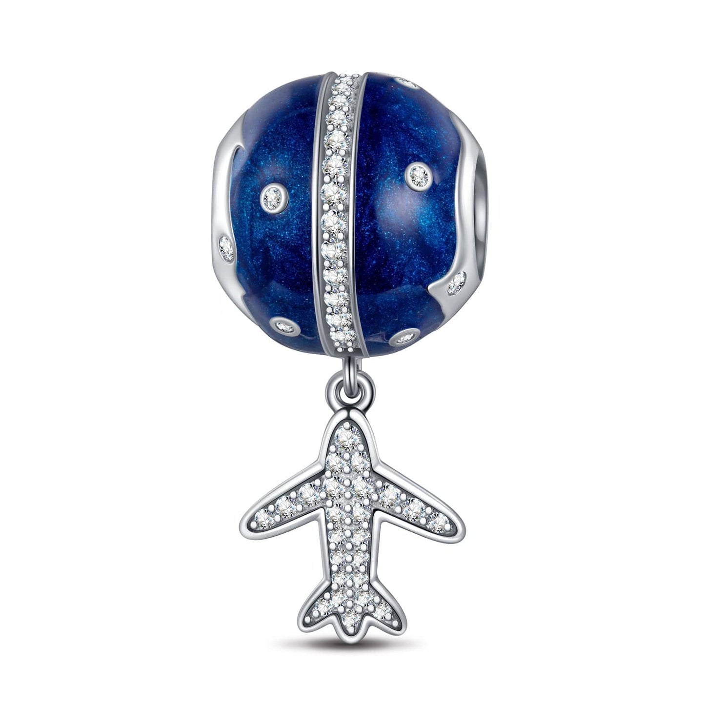 Sterling Silver Flying Around The Equator Charms With Enamel In White Gold Plated