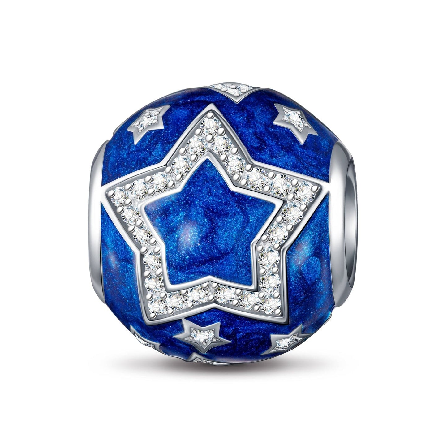 Sterling Silver Stars Charms With Enamel In White Gold Plated