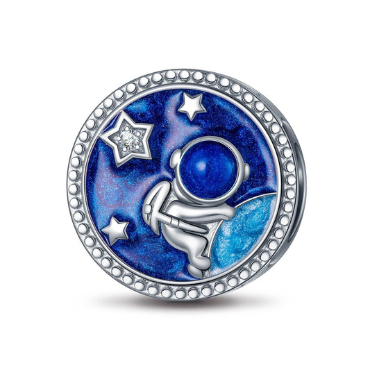 gon- Sterling Silver Moon Landing Charms With Enamel In White Gold Plated
