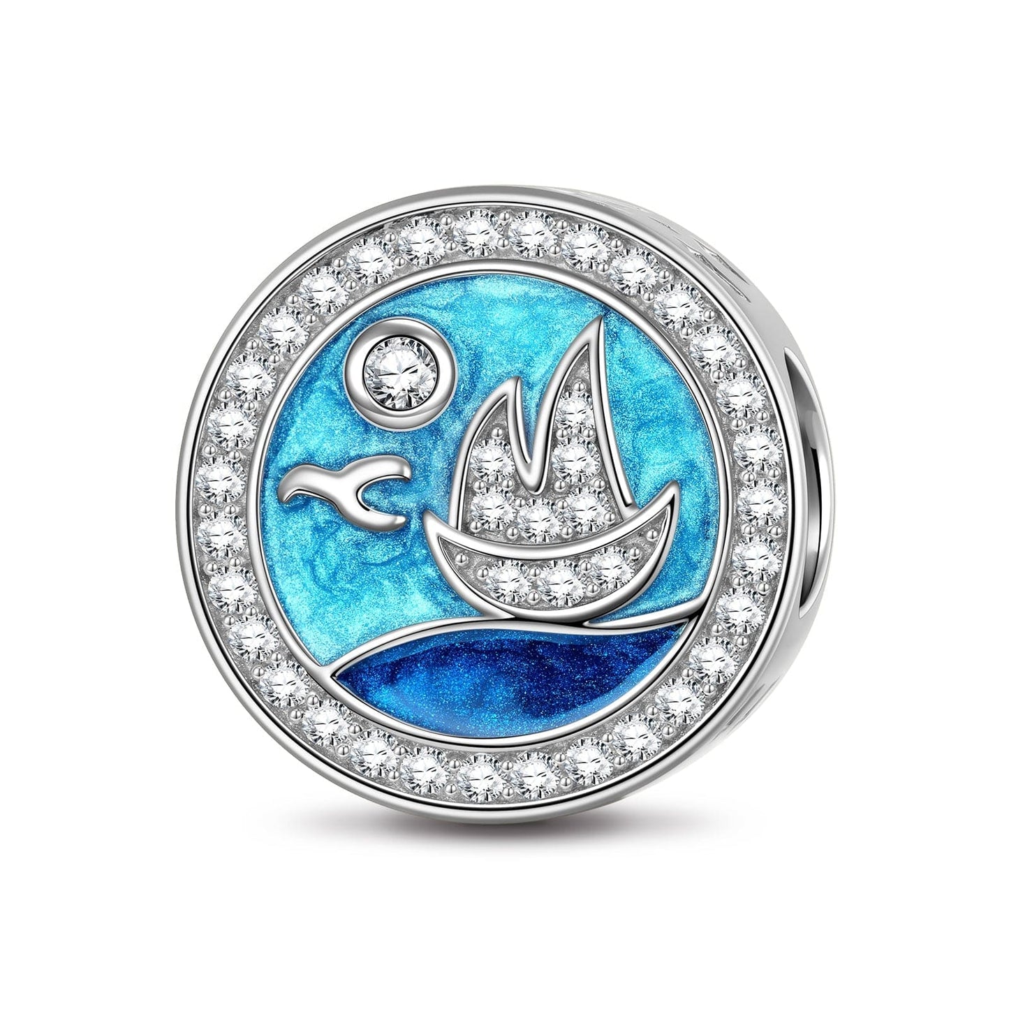 Sterling Silver Sail Away Azure Charms With Enamel In White Gold Plated