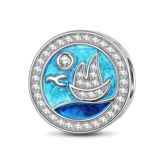 gon- Sterling Silver Sail Away Azure Charms With Enamel In White Gold Plated
