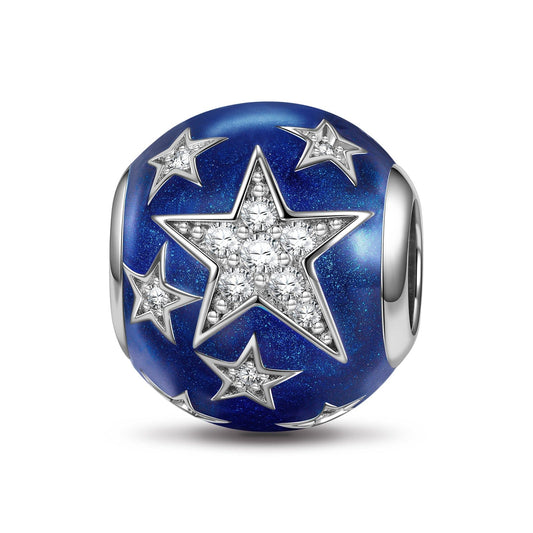 gon- Sterling Silver Shinning Stars Charms With Enamel In White Gold Plated