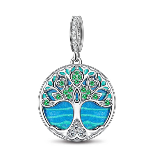gon- Sterling Silver Tree Of Life Dangle Charms With Enamel In White Gold Plated