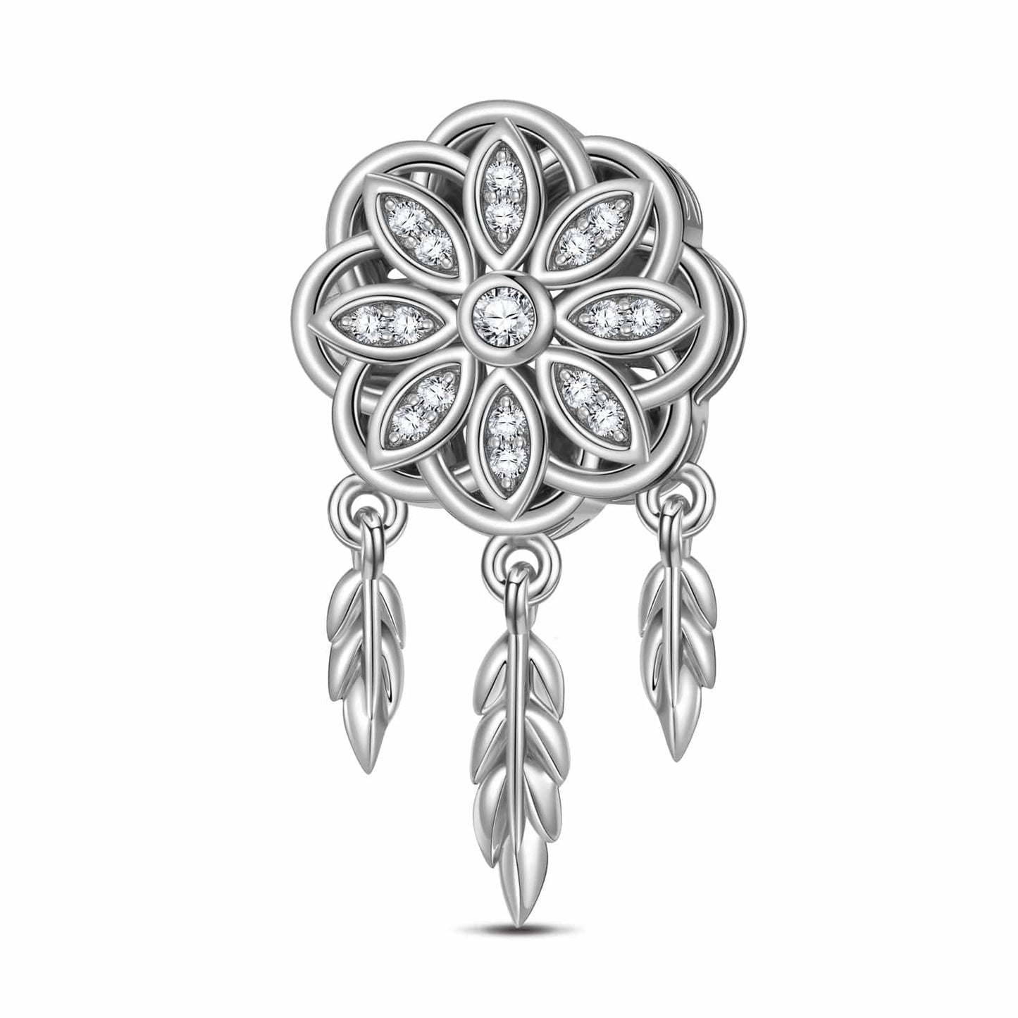 Sterling Silver Dreamcatcher Dangle Charms In White Gold Plated