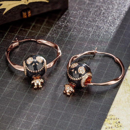 gon- Sterling Silver Ghost Doll Hoop Earrings With Enamel In Rose Gold Plated
