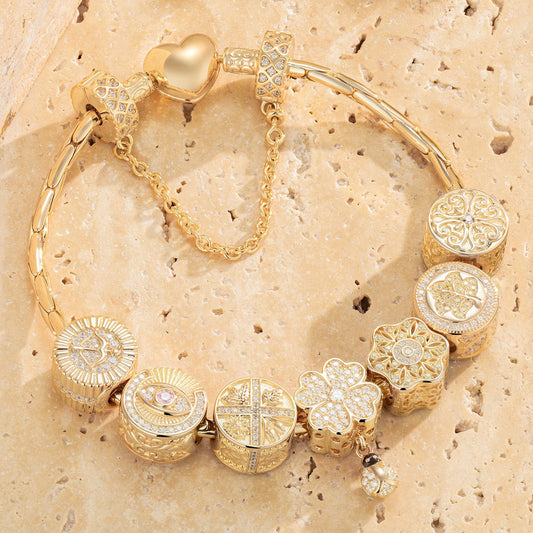 gon- Sterling Silver Memories Of Versailles Charms Bracelet Set In 14K Gold Plated