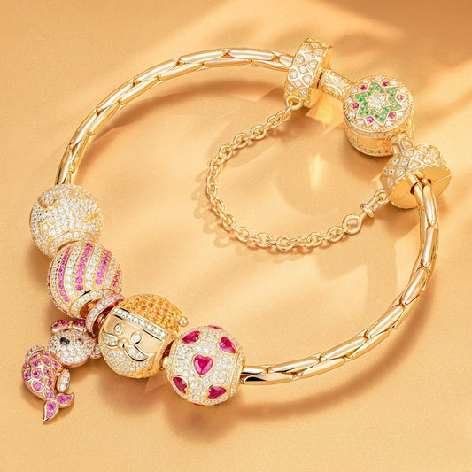 gon- Sterling Silver Colourful Christmas Charms Bracelet Set In 14K Gold Plated
