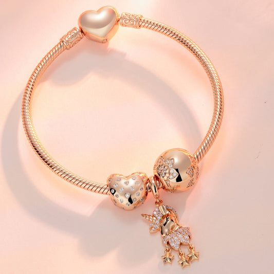 gon- Romantic Love Tarnish-resistant Silver Charms Bracelet Set In Rose Gold Plated