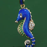 Blue Seahorse Tarnish-resistant Silver Dangle Charms With Enamel In 14K Gold Plated