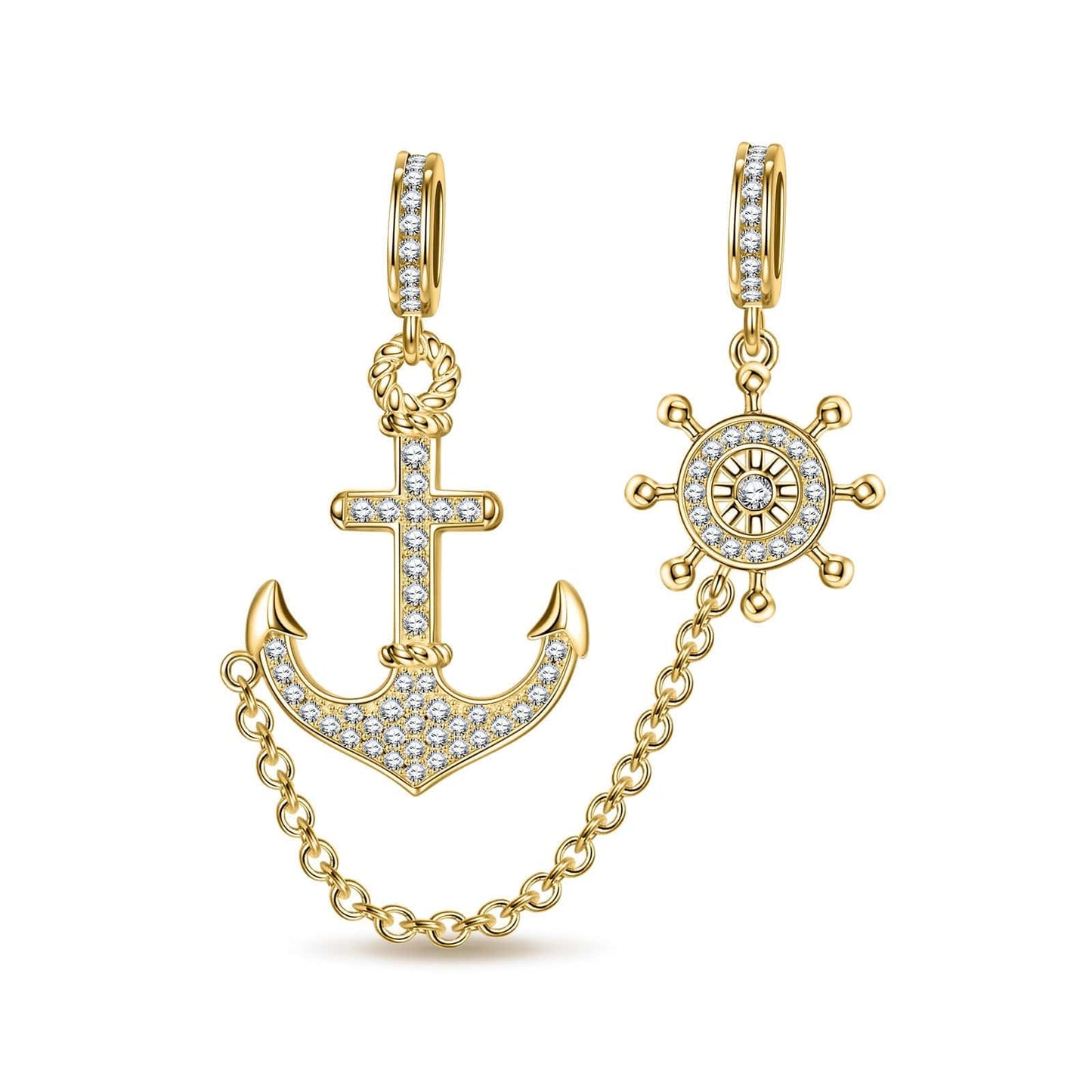 Anchor And Helm Tarnish-resistant Silver Dangle Charms In 14K Gold Plated - GONA