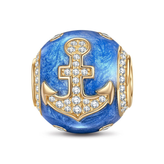 gon- Anchor Blue Tarnish-resistant Silver Charms With Enamel In 14K Gold Plated - GONA