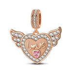 Angel's Love Tarnish-resistant Silver Dangle Charms With Enamel In Rose Gold Plated - GONA