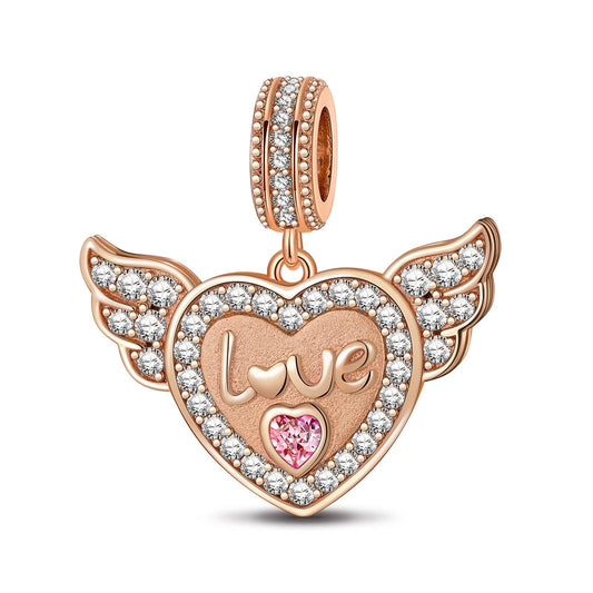 gon- Angel's Love Tarnish-resistant Silver Dangle Charms With Enamel In Rose Gold Plated - GONA