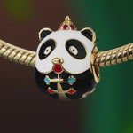 Black Kung Fu Panda Tarnish-resistant Silver Charms With Enamel In 14K Gold Plated