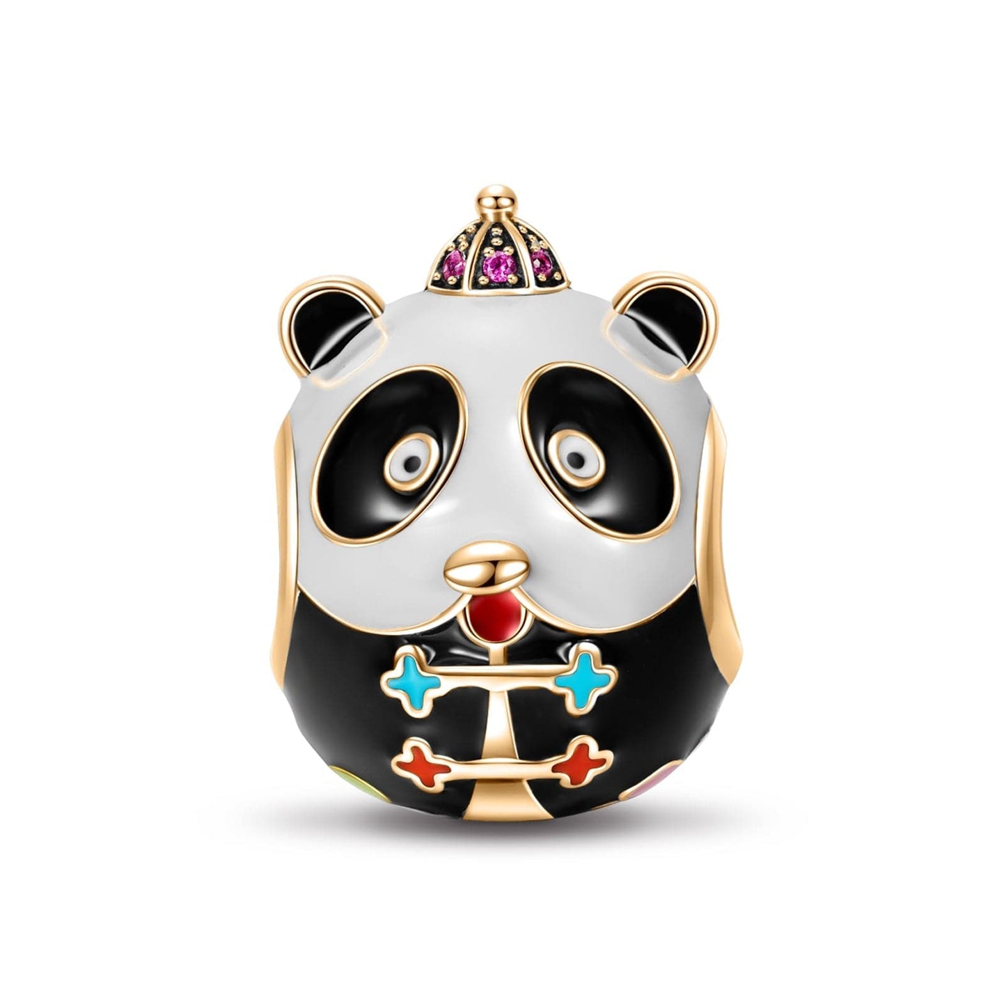 Black Kung Fu Panda Tarnish-resistant Silver Charms With Enamel In 14K Gold Plated - GONA