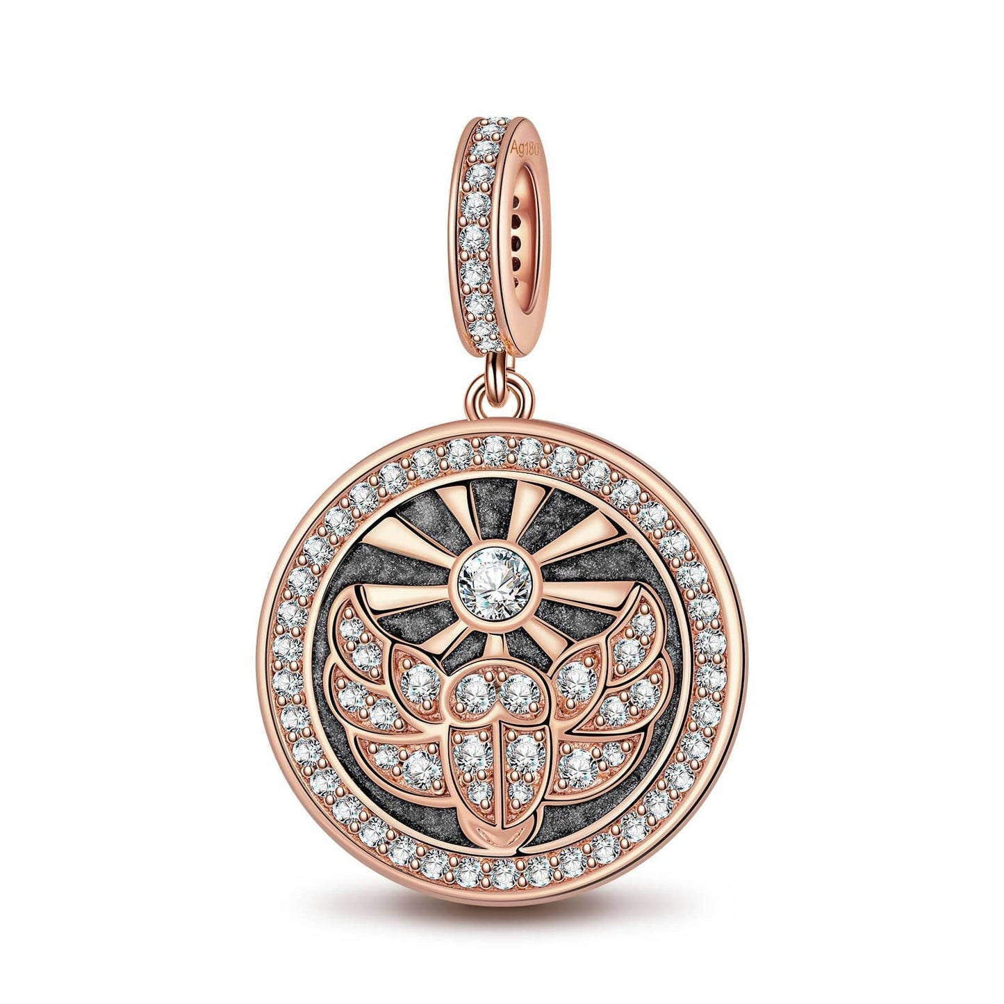 Black St. Beetle's Light Tarnish-resistant Silver Dangle Charms With Enamel In Rose Gold Plated - GONA