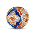 Blue Artistic Window Flowers Tarnish-resistant Silver Charms With Enamel In 14K Gold Plated - GONA