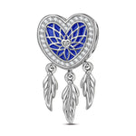 Blue Dreamcatcher Tarnish-resistant Silver Dangle Charms With Enamel In White Gold Plated - GONA