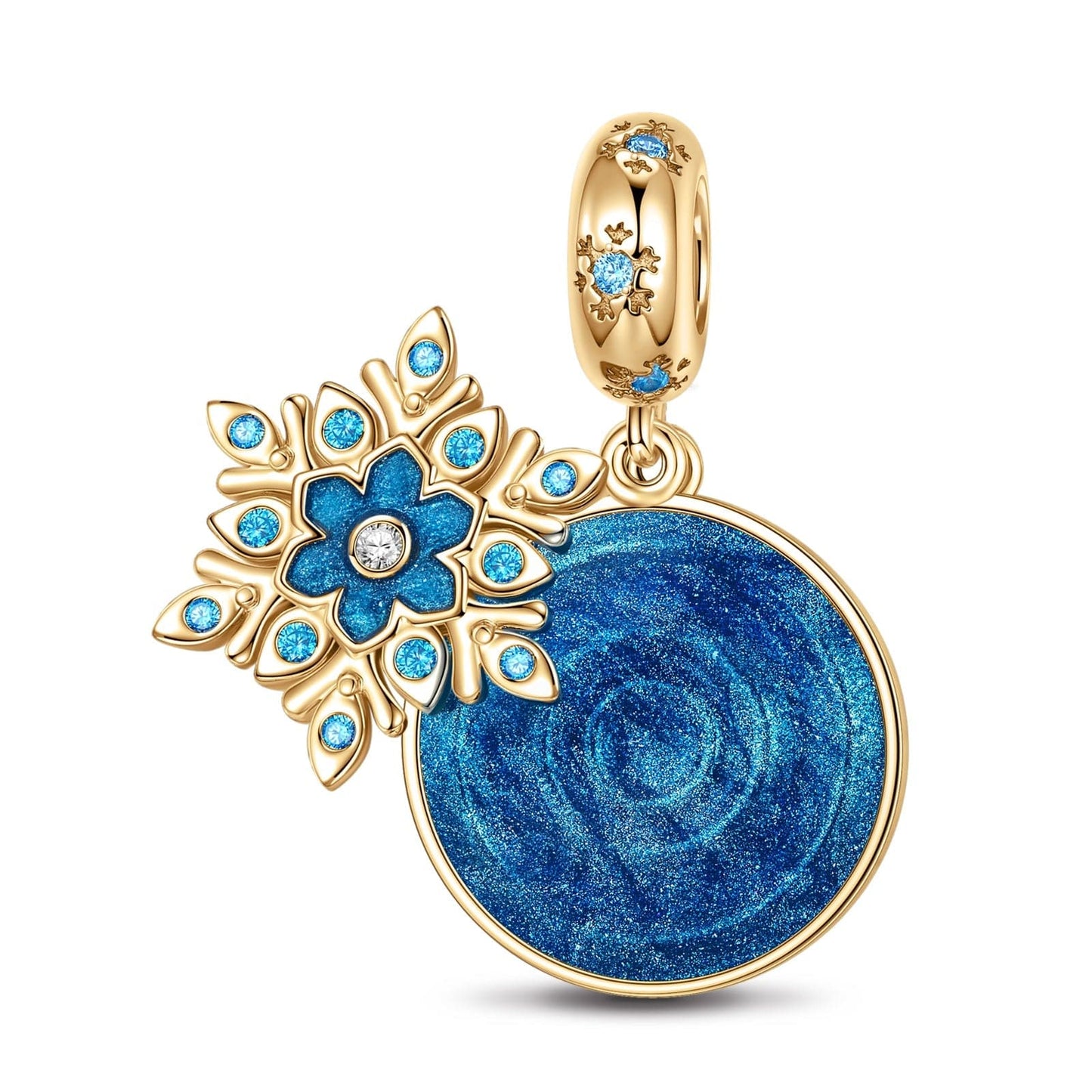 Blue Ice and Snow Magic Tarnish-resistant Silver Dangle Charms With Enamel In 14K Gold Plated - GONA