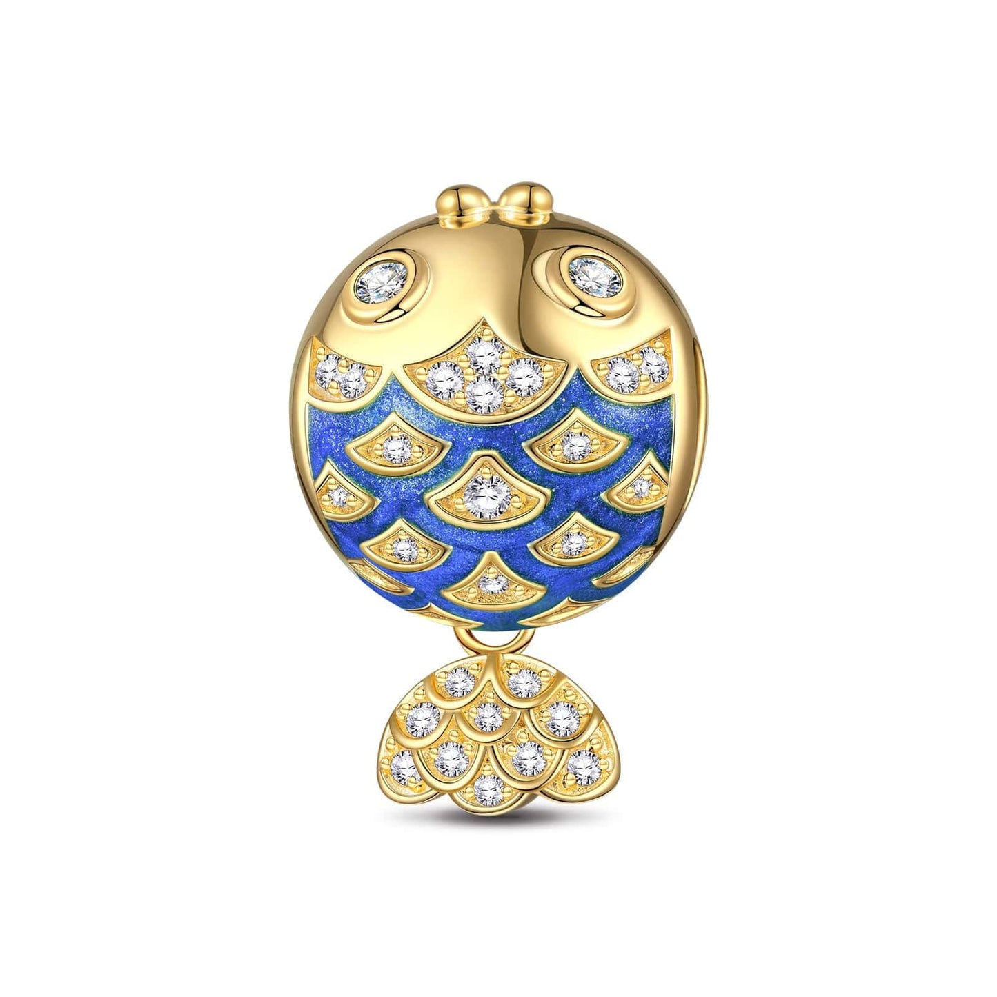 Blue Kissing Fish Tarnish-resistant Silver Charms With Enamel In 14K Gold Plated - GONA
