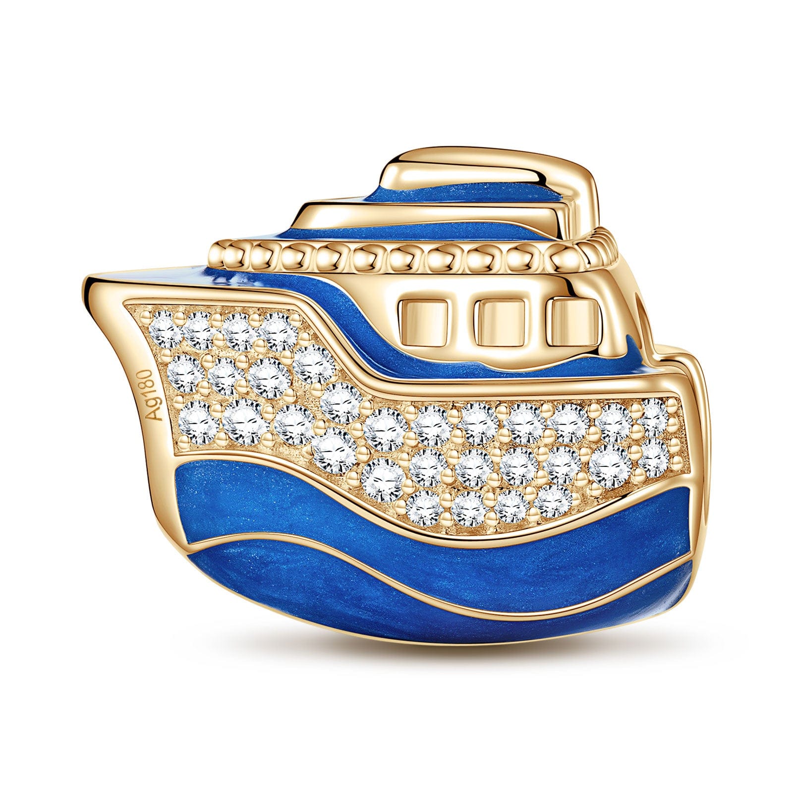 Blue Luxury Cruise Tarnish-resistant Silver Charms With Enamel In 14K Gold Plated - GONA