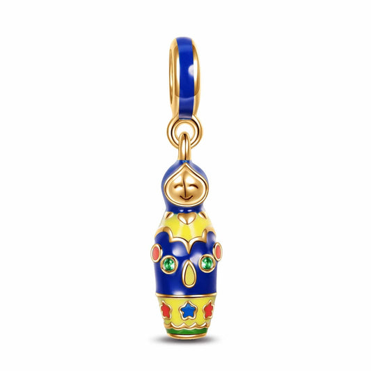 gon- Blue Matryoshka Doll Tarnish-resistant Silver Dangle Charms With Enamel In 14K Gold Plated - GONA