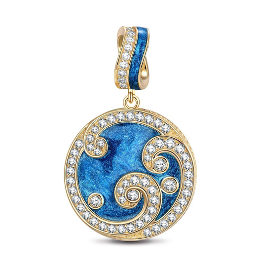 gon- Blue Ocean Waves Tarnish-resistant Silver Dangle Charms With Enamel In 14K Gold Plated - GONA