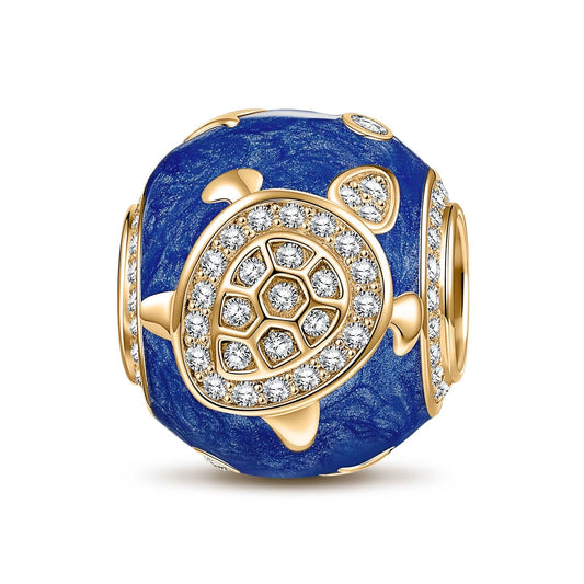 gon- Blue Roaming Sea Turtle Tarnish-resistant Silver Charms With Enamel In 14K Gold Plated - GONA