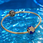 Blue Roaming Sea Turtle Tarnish-resistant Silver Charms With Enamel In 14K Gold Plated - GONA