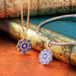Blue Rose Flowers Tarnish-resistant Silver Dangle Charms With Enamel In 14K Gold Plated - GONA