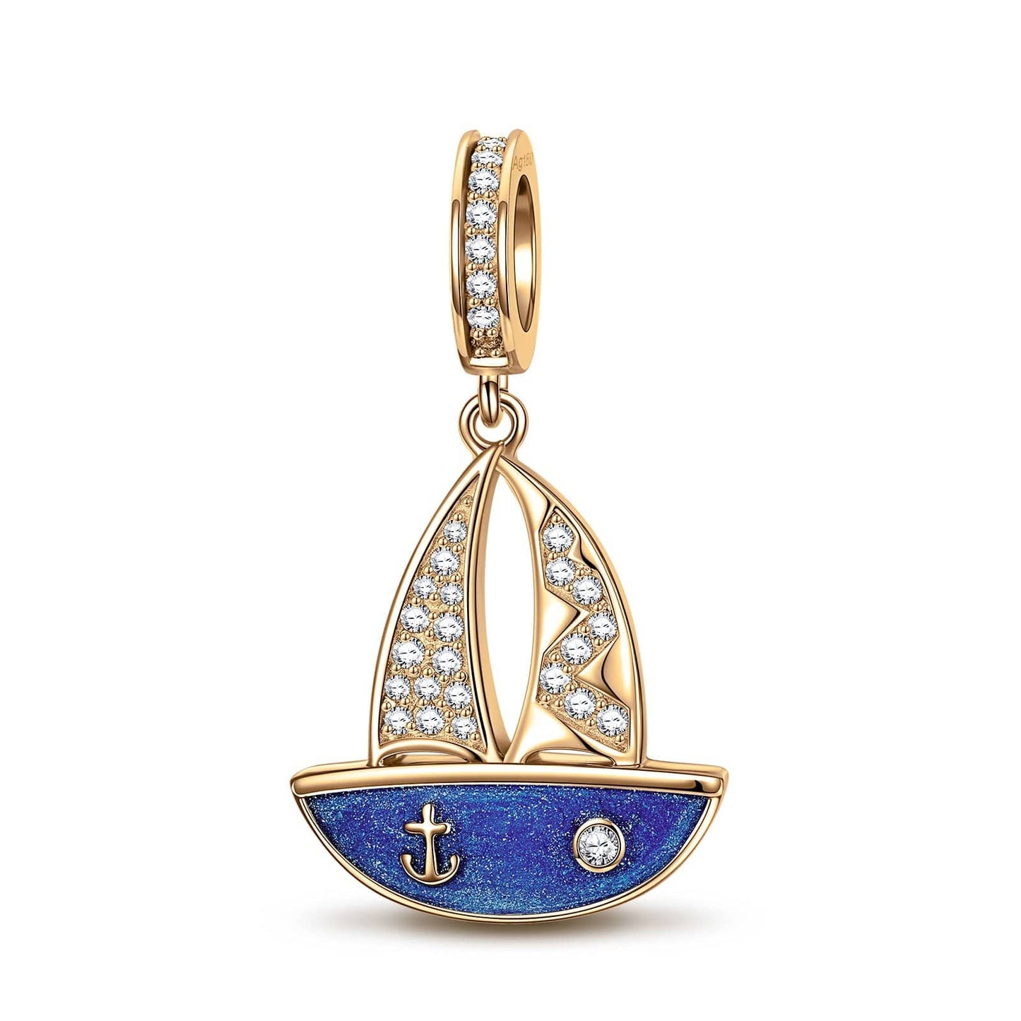Blue Sailboat Tarnish-resistant Silver Dangle Charms With Enamel In 14K Gold Plated - GONA