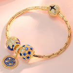 Blue Starry Night Tarnish-resistant Silver Bracelet Set With Enamel In 14K Gold Plated - GONA