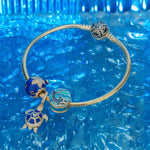 Blue Turtle Tarnish-resistant Silver Dangle Charms With Enamel In 14K Gold Plated - GONA