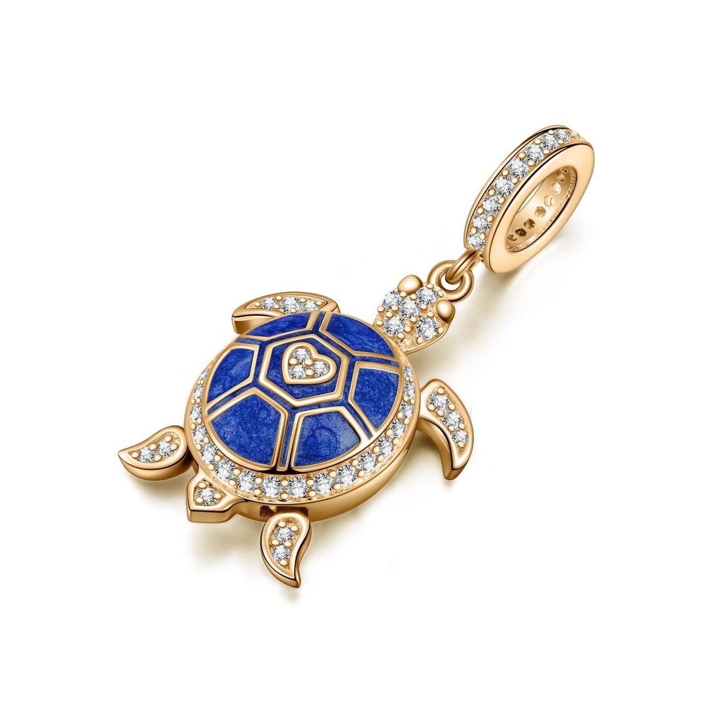 Blue Turtle Tarnish-resistant Silver Dangle Charms With Enamel In 14K Gold Plated - GONA