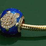 Blue Roaming Sea Turtle Tarnish-resistant Silver Charms With Enamel In 14K Gold Plated