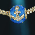 Anchor Blue Tarnish-resistant Silver Charms With Enamel In 14K Gold Plated