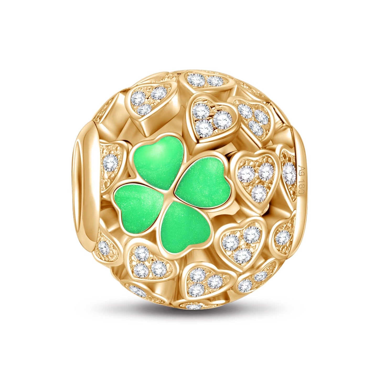 Green Lucky Clover Tarnish-resistant Silver Charms With Enamel In 14K Gold Plated