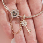 The Key To My Heart Tarnish-resistant Silver Dangle Charms In Rose Gold Plated