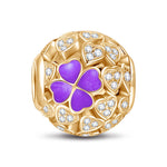 Purple Lucky Clover Tarnish-resistant Silver Charms With Enamel In 14K Gold Plated