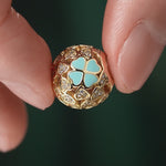 Blue Lucky Clover Tarnish-resistant Silver Charms With Enamel In 14K Gold Plated